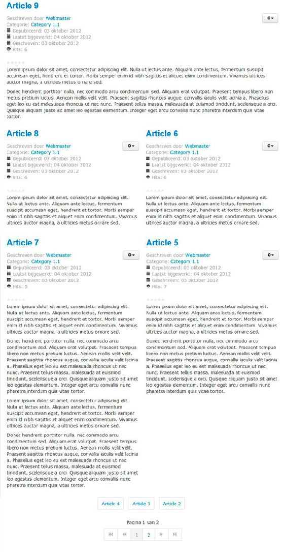 # Hoofdartikelen: 1. # Intro artikelen: 4. # Kolommen: 2. # Links: 4. Volgorde bij meerdere kolommen: Naar beneden.