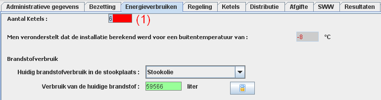 5.4 Invoeren van de gegevens betreffende het verbruik aan brandstoffen en energie TABKNOP Energieverbruiken Manipulatie in de software: klikken op de tab «Energieverbruiken» 5.4.1 Aantal ketels.