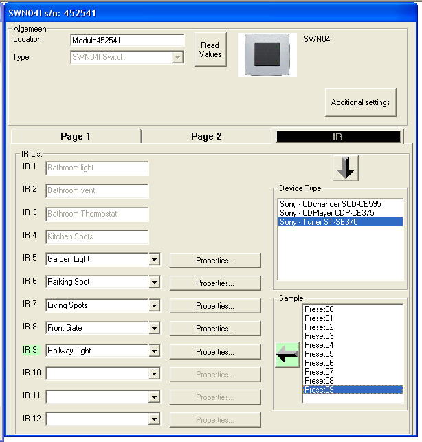 Verstuur deze nieuwe instellingen naar de controller. U kunt uw Qbus systeem nu bedienen met uw afstandsbediening. Opmerking: u kunt een naam geven aan iedere sample (bv. 1, 2, 3,... FFW, Back,.