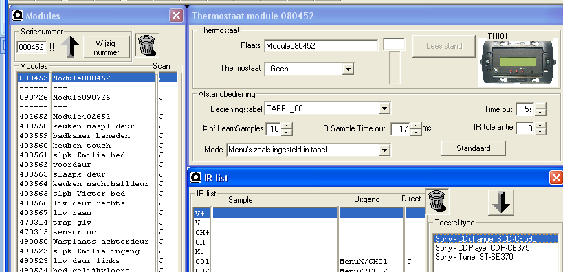 In het veld "modus" kunt u kiezen hoe u uw DIS02 wenst te bedienen: Menu's zoals ingesteld in tabel : u kunt eerst kiezen tussen 10 menu's, en dan tussen 10 uitgangen die u in elk menu kunt plaatsen