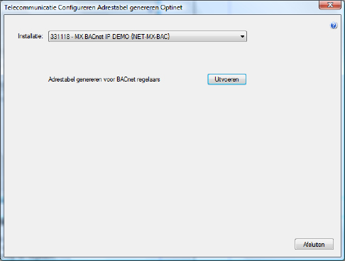 Handleiding OtcNet Bedienen Telecommunicatie Configureren Adrestabel genereren Optinet Voor het bedienen van datapunten wordt gebruik gemaakt van de adrestabel.