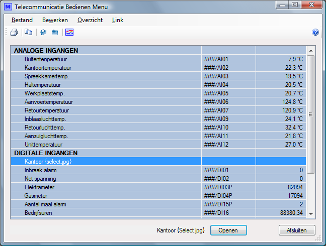 Handleiding OtcNet Bedienen Telecommunicatie Bedienen Menu Een Menu kan door de gebruiker geheel naar eigen wens en inzicht worden gemaakt (zie Bestand Installaties Menu).