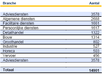 B.3 Sterke groei starters in de dienstensector en bouw, kalenderjaar 2008 In tabel 2 is de ontwikkeling van het aantal startende ondernemers naar sector weergegeven.