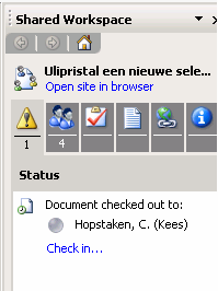 5.4 Bewerken document Als het document is uitgechecked en geopend, verschijnt in het rechtergedeelte van het scherm van Microsoft Word een heeft u nu ook direct toegang tot de functionaliteit van de