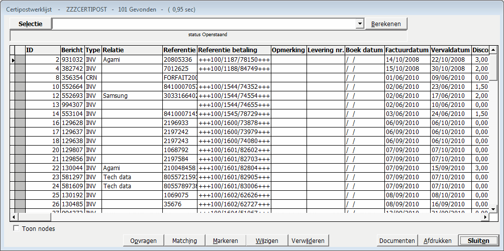 10 Via de button <Selectie> kunt u een selectie maken van welke documenten u in de Certipostwerklijst wil opvragen.