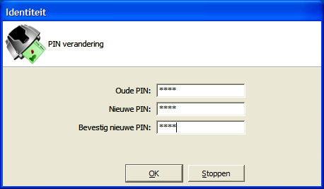 Eerst moet de oude PIN-code ingegeven worden en vervolgens twee keer de nieuwe PIN-code (om tikfouten te voorkomen).