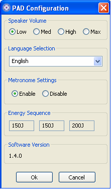Wijzigen van PAD Configuratie Gebruikers kunnen met deze toets het volume, de taal en het activeren of deactiveren van het metronoomgeluid wijzigen.