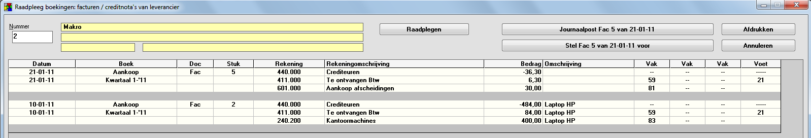 Introgids Winexpert+ Boekhouding - 20 - Als u na het registreren nog eens de fiche 'Makro' oproept en doorspringt met 'Enter' zult u de rekening '601.000' als voorstel zien.