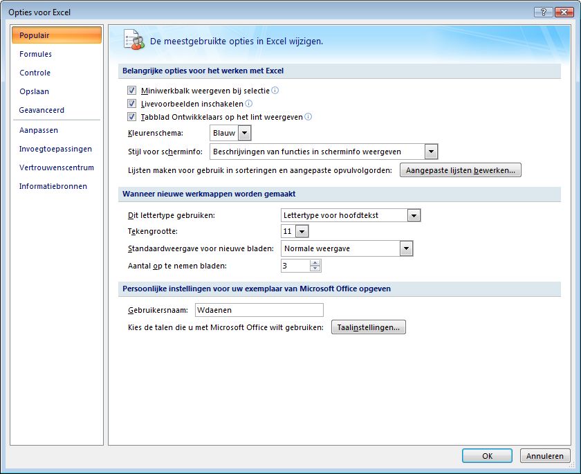 Deel 3 - Installatie van de OLE server in Excel Instellen van Excel 2007 Op niveau van Excel, zijn enkele manipulaties noodzakelijk: 3.