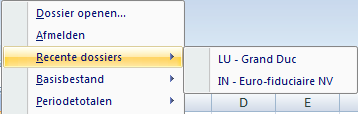 Deel 4 - Import van gegevens in Excel Overzicht van het menu Dossier openen : laat het werkdossier selecteren van waaruit de gegevens in Excel geïmporteerd zullen worden.