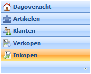 De navigatiebalk De navigatiebalk bevindt zich aan de linkerkant van het venster. De onderkant van deze balk bevat de knoppen Dagoverzicht, Artikelen, Klanten, Verkopen, en Inkopen.