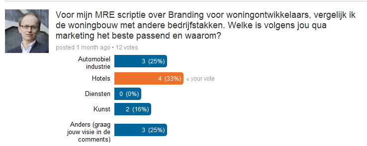 Bijlagen Bijlage A - Poll LinkedIn Vastgoedmarketing en -media Comments: Arjan Hofmann Consumentenelectronica. Veel opties en techniek en weinig inzicht in prijsopbouw.