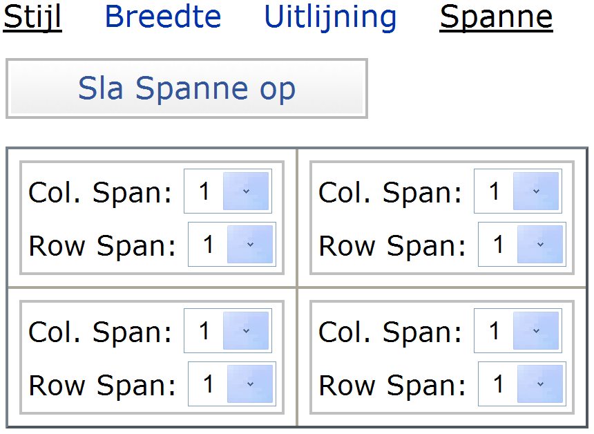 Het volgende wat we in kunnen stellen is de uitlijning per cel. Men kan kiezen tussen een uitlijning links, midden of rechts. Men kan dit dus ook weer per cel instellen.