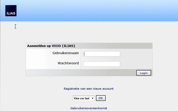 Inloggen Iemand die voor de eerste keer inlogt in de ILIAS leeromgeving zal het volgende scherm te zien krijgen.