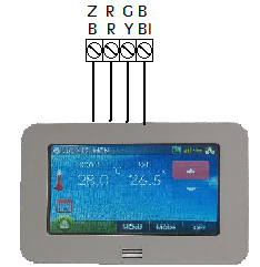 Aansluiten van de IP Brain Touchscreen Controller; De IP Brain Touchscreen controller dient te worden aangesloten, bedraad, met de IP Brain Zoneregeling middels een 4-draads kabel.