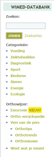 efiow website: orthomoleculaire databank (WIMED) met meer dan 7000