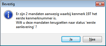 Let op: De gegevens in Dolfijn moeten precies gelijk zijn aan de gegevens van het ondertekende mandaat, zo is bijvoorbeeld de veld code mandaat hoofdlettergevoelig.