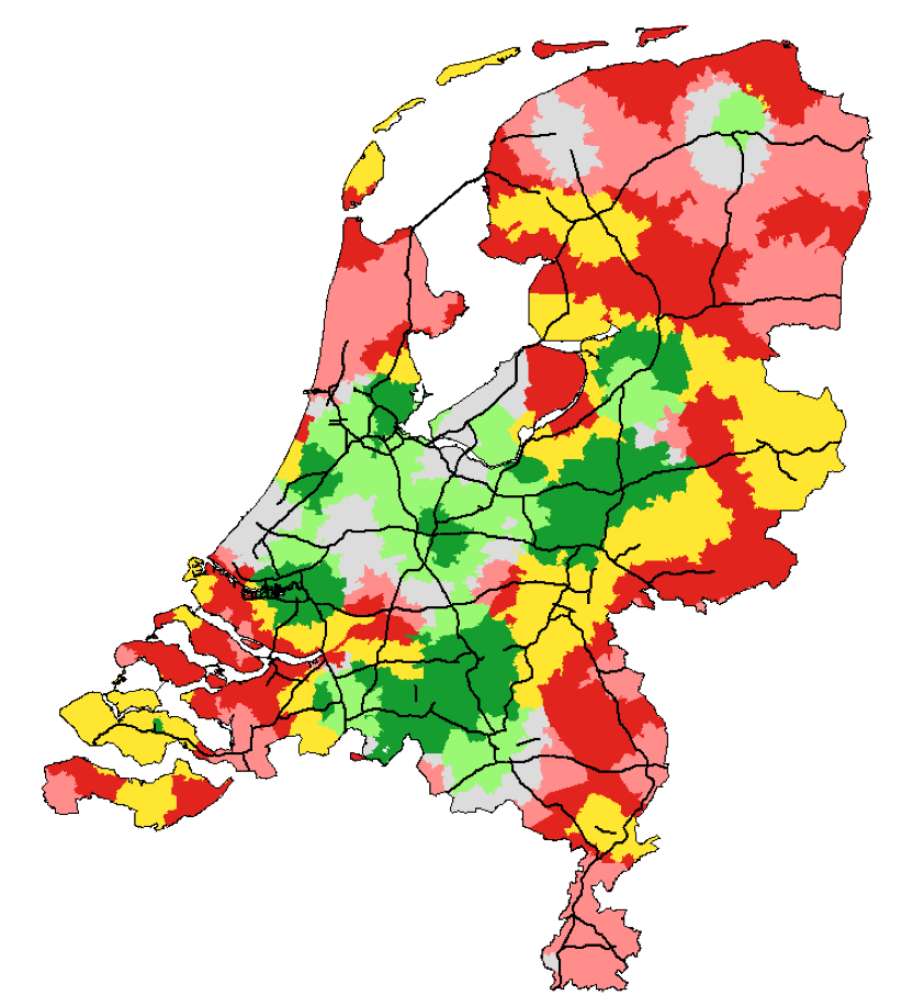 Lichtrood: Het investeringsklimaat is niet sterk maar wordt geleidelijk beter. gebieden waar een langdurige groeiachterstand recentelijk nog groter wordt.