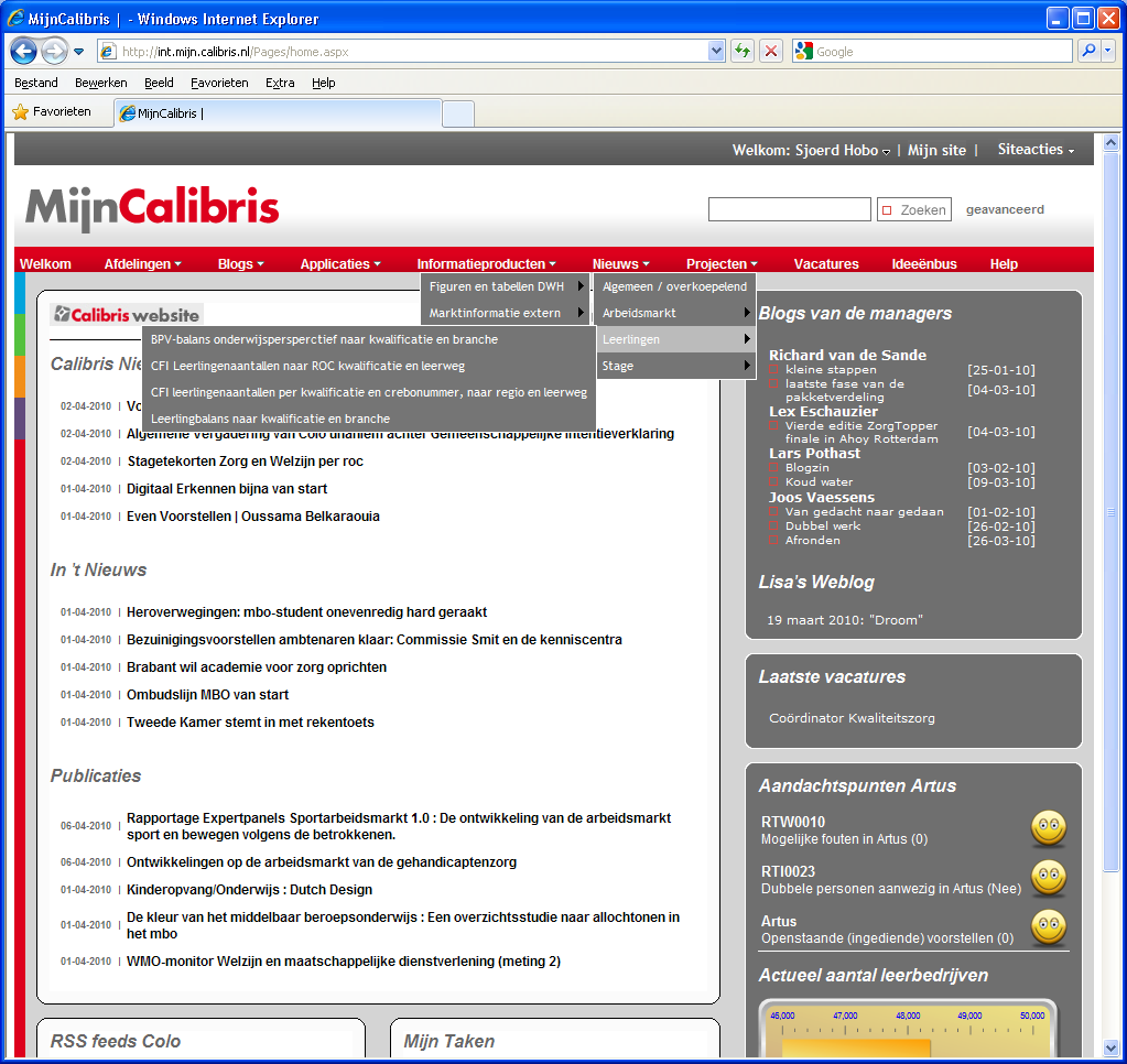 Mijn huidige opdracht: Calibris integrale informatievoorziening Intern Nieuws / Extern Nieuws