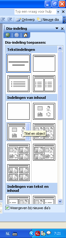 1b. Zelf een presentatie maken Cursus Powerpoint 2003 Je kunt zelf ook een presentatie vanaf het allereerste begin maken.