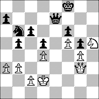 Kunnen Van Beurden Wit speelde hier Df3 en kon opgeven, maar had toch nog even op de zettenreeks e6 Dxd5 Lg2 Dxe6 Ld5!