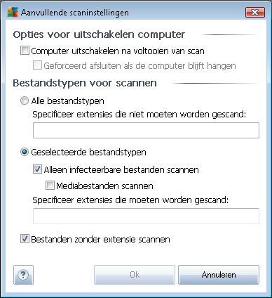 o Opties voor uitschakelen computer opgeven of de computer automatisch moet worden uitgeschakeld als het scanproces is voltooid.