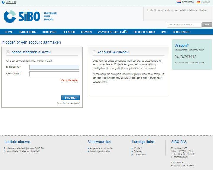 Om in te loggen gaat u naar de volgende website: http://webshop.sibo.nl.testbyte.