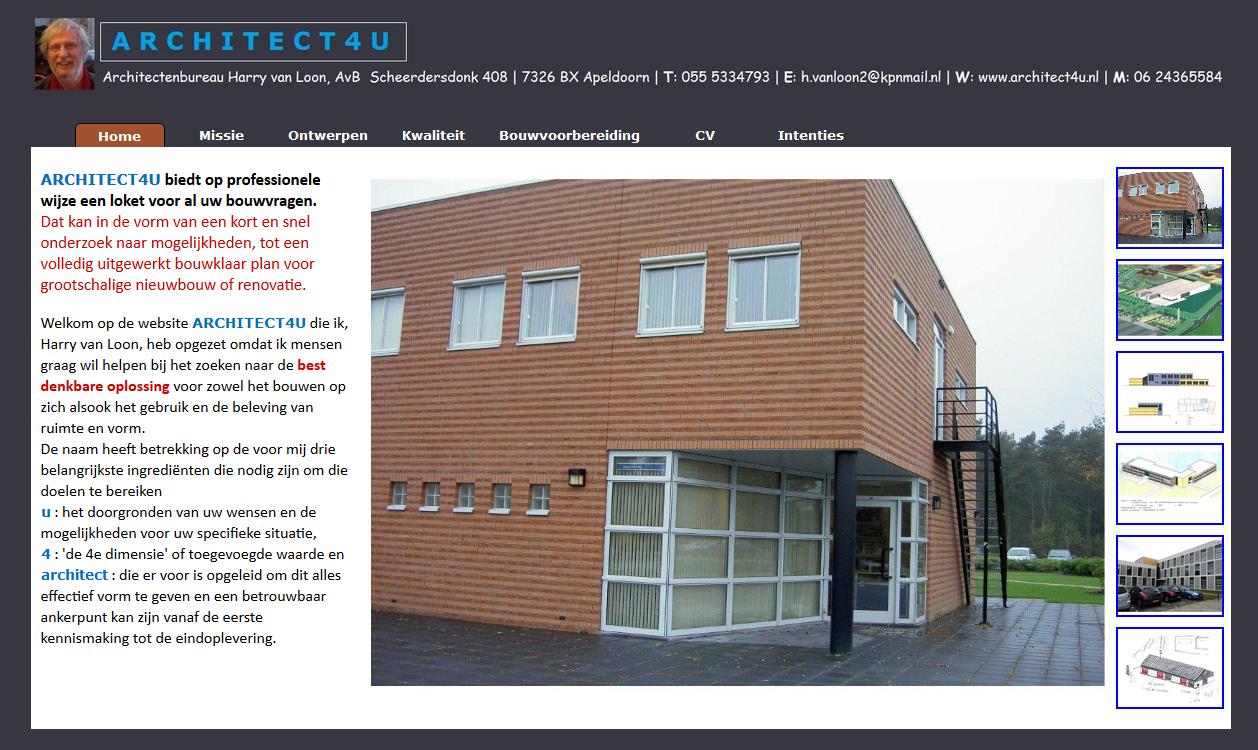 Architect4U Deze website voor een architecten adviesbureau bevat 6 pagina s met eenzelfde indeling als getoond in