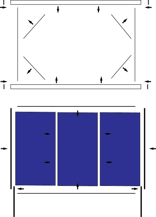 Figuur 7: overzicht testopstelling constructie Het reflecterende vlak tussen de opstelling is als volgt opgebouwd: 10 lengtes panlatten van 3,5m; 10 m 2 hardboard; 10 m 2 isolatie folie