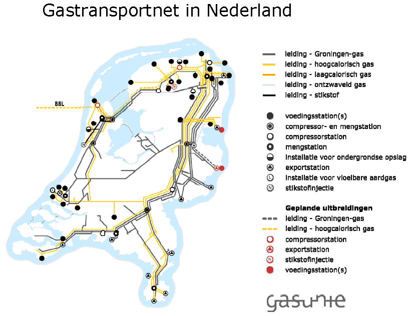 a. Beheergebied Figuur 4-1: Gasleidingen van de Gasunie van december 2004 (10) De Gasunie heeft gasleidingen liggen door heel Nederland. Deze zijn te zien in afbeelding 4-1.