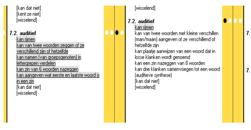 2.20. B: HET INVULLEN VAN DE PEILPUNTEN 2 EN VERDER EN DE GELE ONTWIKKELINGSKOLOM De gele beoordelingskolom is dus geen schaal van 1 naar 4, maar een beoordelingskolom.