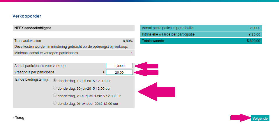 U drukt op de knop Volgende. U geeft hiermee aan kennis te hebben genomen van de informatie links in het beeld. Wanneer u op volgende heeft gedrukt verschijnt de onderstaande pagina in beeld.