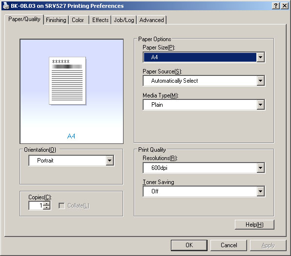 1.2 Afdrukinstellingen 1.2.1 Printerinstellingen opvragen Open via Start het Control Panel en open hier Printers and Faxes : In het Printers and Faxes window, klik met de rechtermuisknop op de