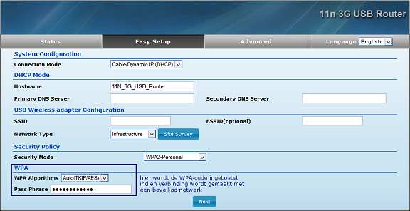 Hostname de netwerknaam van de CT-1025. (Default: 11N 3G Router_AP ) Kan gewijzigd worden.