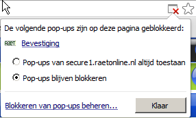 Op dit tabblad vindt u onder het kopje Pop-up blokkering een knop Instellingen. Door op deze knop te klikken komt u in onderstaand scherm. Hier voert u *.youforce.