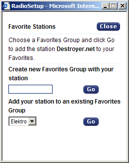 Nu kunt u uw favoriete zenders met één klik op de knop Go in het bereik My Added Stations ( Mijn toegevoegde stations ) toevoegen In het invoervenster voert u de naam van het station in, het webadres