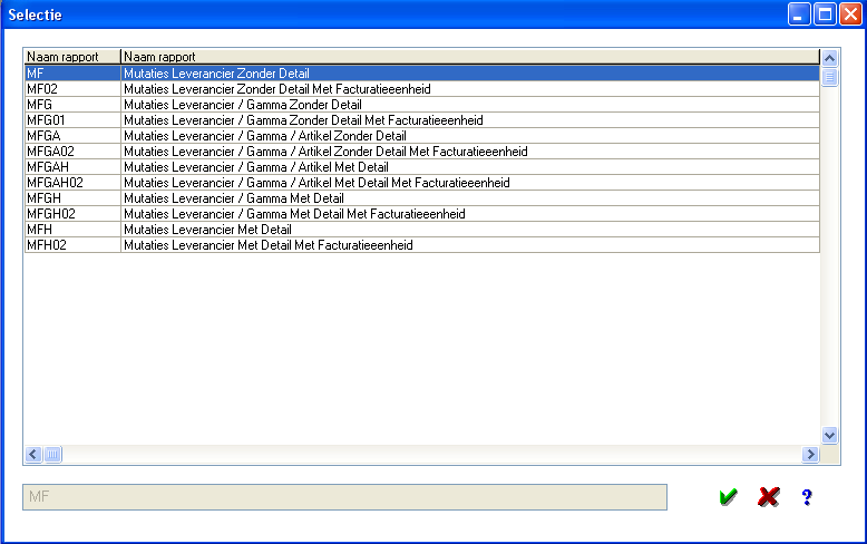Lijsten / Mutaties per Leverancier: MF*.