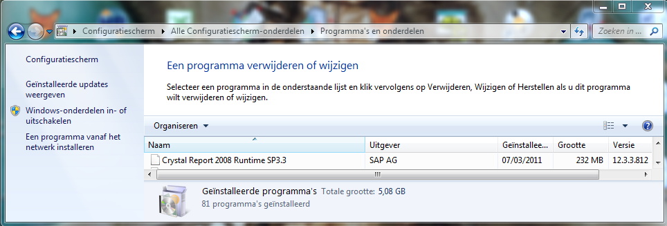 Installatie van de RunTime van Crystal Reports Het bestand «Mafact5000RunTime2008» uit de subdirectory «Runtime Crystal» uitvoeren Indien u dit programma al geïnstalleerd had, moet u het zo