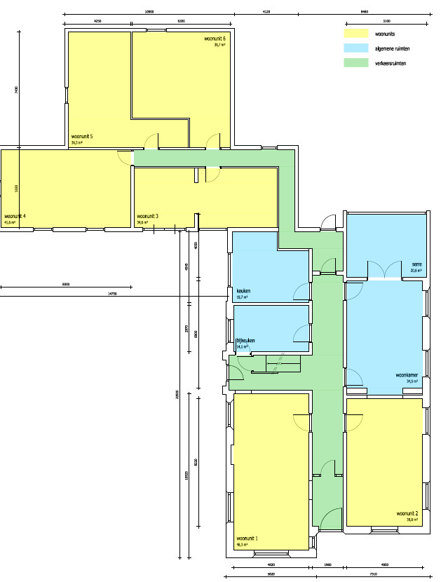 Indeling eerste verdieping Op de eerste verdieping kunnen 3 appartementen