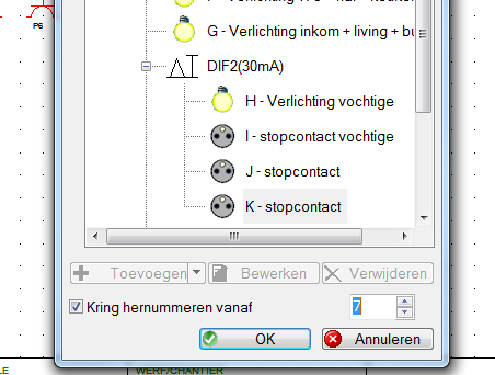 6.1.5) Kring wijzigen van letter Je hebt componenten met de letter K en P benoemd Je hebt je vergist en wenst dat P5 en P6 vervangen worden door K7 en K8 Selecteren van P5 en P6 en dan toewijzen aan