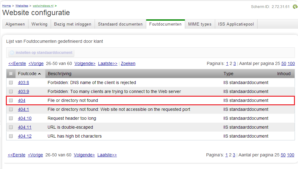 3.7.1 Standaard documenten Met Standaard documenten bepaalt u welk document als eerste getoond moet worden als uw website wordt opgevraagd. Vaak is dit een indexbestand, bijvoorbeeld index.