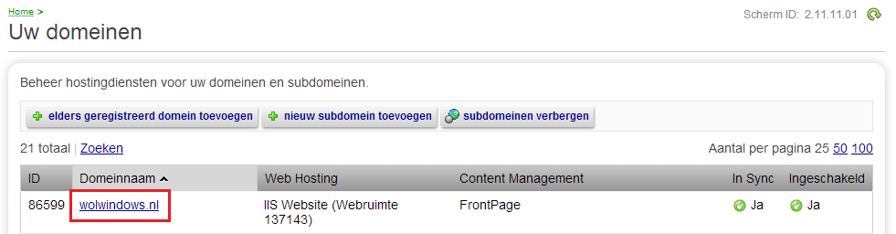 Er verschijnt een pop-up. Klik op OK om door te gaan. Hierna is het sub-domein verwijderd. I 3.9 DNS Beheer KPN stelt standaard de juiste DNS-gegevens in voor uw webhosting.