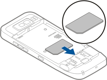 2 Als de batterij is geïnstalleerd, tilt u de batterij in de richting van de pijl. 3 Plaats de SIM-kaart.