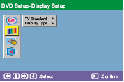 Het Setupmenu ---DVD GEDEELTE Geavanceerde Functies B. System setting Menu-Display Setup Druk op de <OMLAAG> pijlknop om de Setup optie in het Systeem Instelmenu - Display Setup scherm te markeren.