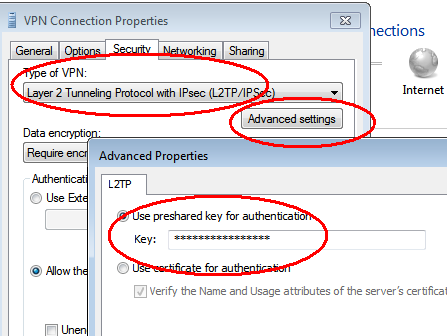 Kies Type of VPN; L2tp. Via de Advanced Settings vul je de pre shared key in. Vul de key geheim in. Start de vpn verbinding weer opnieuw op.