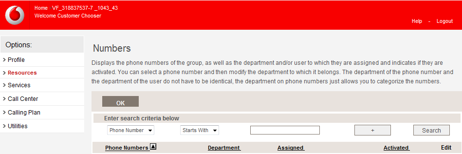 3.2.4. Numbers Deze feature toont de telefoonnummers binnen de groep, als ook de afdeling en/of de gebruiker waar het nummer aan toegewezen is en geeft aan of het nummer actief is.