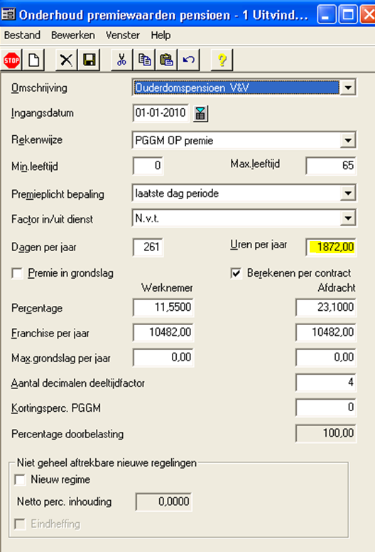 12.2 Toepassen binnen Visma Software Talent & Salaris Voor een juiste toepassing binnen Visma Software Talent & Salaris gaat u bij de pensioenregelingen ten behoeve van PGGM uit van een totaal aantal