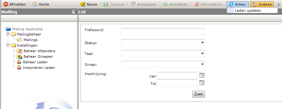 4.4 Alle leden updaten Via Beheer leden is er op het zoekscherm een extra actie Leden update toegevoegd.