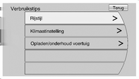 84 Instrumenten en bedieningsorganen Informatie over energiegebruik verschijnt ook bij het uitschakelen als de vertraagde uitschakeling stroom actief is.