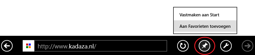 Als u de huidige website die u bezoekt wilt toevoegen aan uw favorieten, dan klikt u in de menubalk op het punaise-tekentje en vervolgens op Aan Favorieten